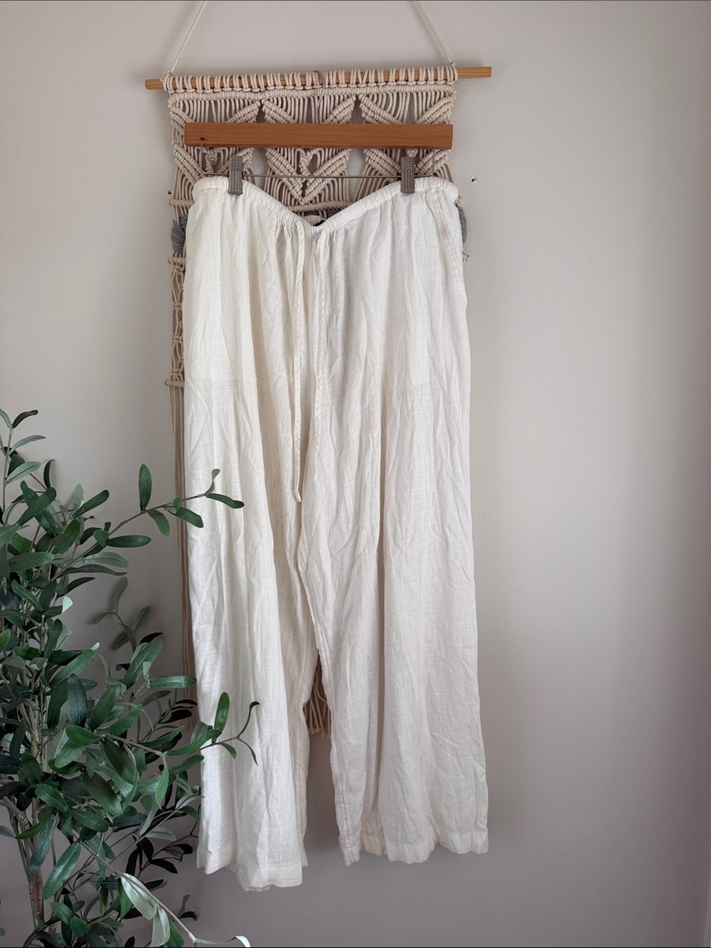 ASOS Cream Wide-Leg Drawstring Pants